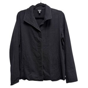 Eileen Fisher Cotton Knit Cardigan Black Jacket With Hidden Button Closure